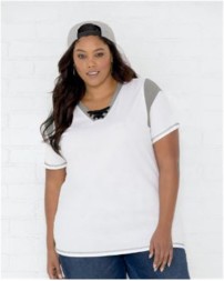 LAT 3833 Women's Curvy Lace Up Fine Jersey Tee