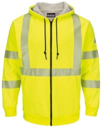 Bulwark SMZ4HVT Hi-Visibility Zip-Front Hooded Fleece Sweatshirt with Waffle Lining - Tall Sizes