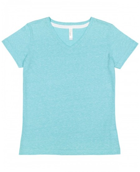 3591 LAT Ladies  V Neck Harborside Melange Jersey T Shirt