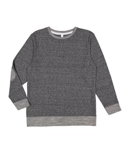 Live and Tell by LAT 6965 Adult Harborside Melange French Terry Crewneck with Elbow Patches