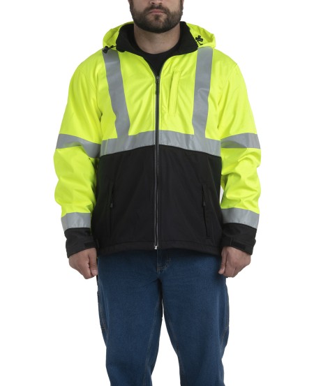 Berne HVJ206T Men's Tall Hi-Vis Class 3 Hooded Softshell Jacket