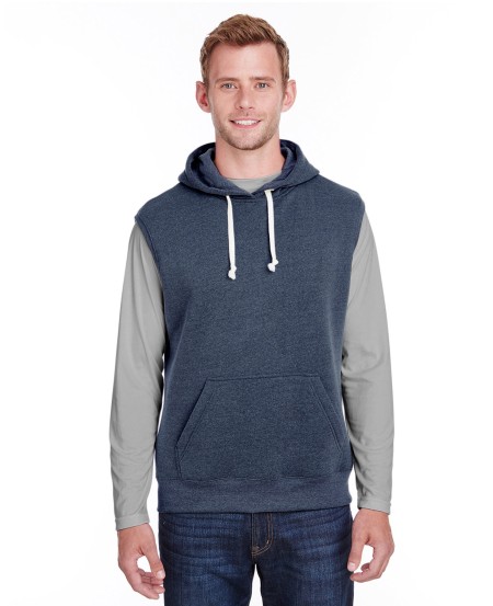 J America JA8877 Adult Triblend Fleece Sleeveless Hooded Sweatshirt