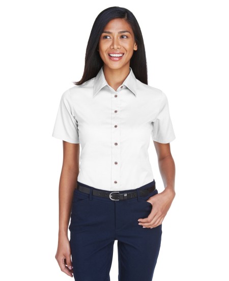 Harriton M500SW Ladies' Easy Blend Short-Sleeve Twill Shirt with Stain-Release