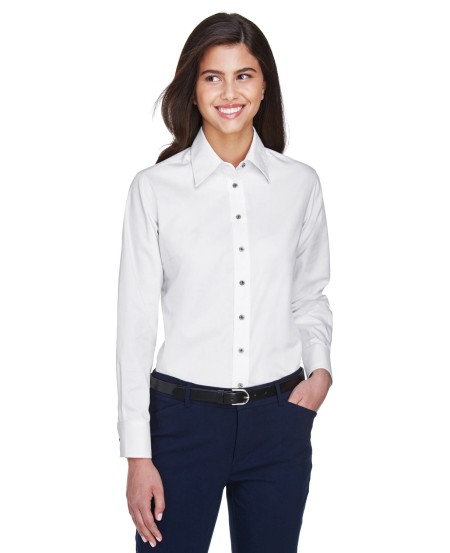 Harriton M500W Ladies' Easy Blend Long-Sleeve Twill Shirt with Stain-Release