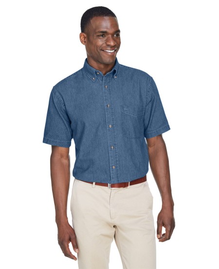Harriton M550S Men's Short-Sleeve Denim Shirt