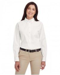 M581W Harriton Ladies  Foundation 100  Cotton Long Sleeve Twill Shirt with  Teflon  